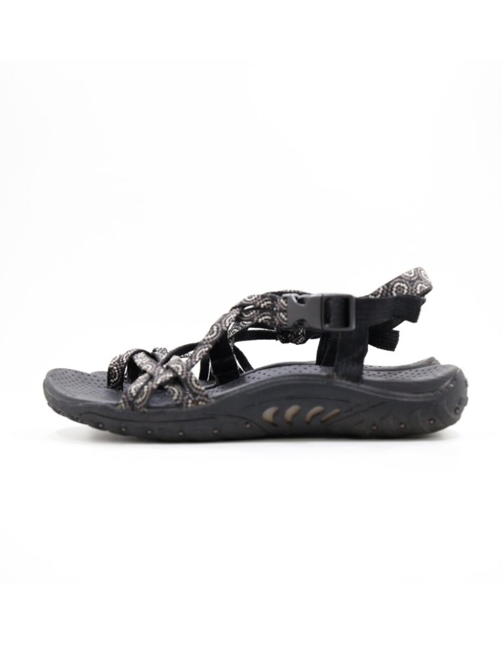 Skechers Reggae Irie Black Strappy Flat Lightweight Slingback Sandals - 8